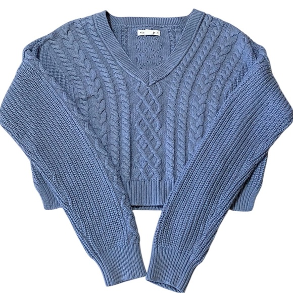 Aeropostale Sweaters - Aeropostale Cropped Cable Knit Sweater Blue M Slouchy Preppy Y2K Style Academia
